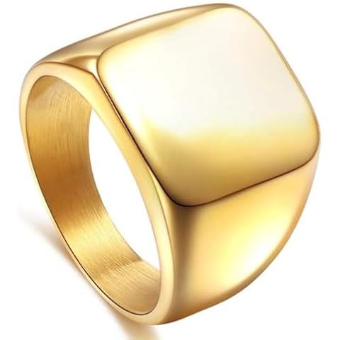 enhong Mens Rings Stainless Steel Square Signet Rings for Men,Gold Pinky Thumb Ring for Dad Father Jewelry Gift for Him,Men's Ring for Biker Size 9 Cover