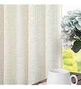 Ivory Linen Curtains Striped Patterned 102 Inches Long for Dining Room 2 Panel Back Tab Pinch Ple...