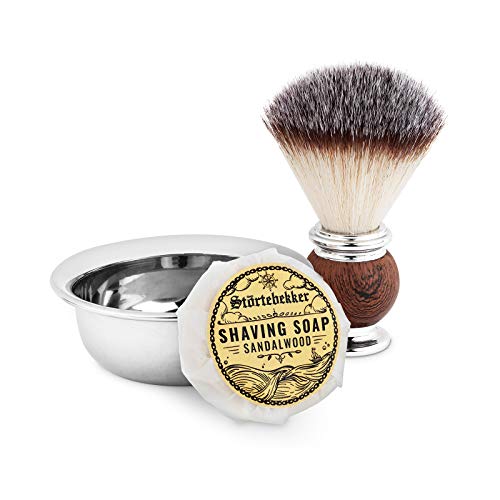 NEU: Störtebekker® Premium Rasierpinsel Set mit Rasierschale aus Edelstahl & Sandelholz Rasierseife [inkl. Rasur- und Bartguide E-Book] Perfekte Ergänzung zu Rasiermesser & Rasierhobel