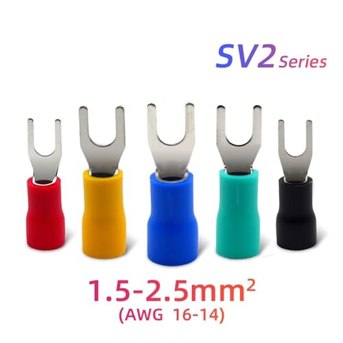 Terminales de engarce en U SV2-3 de pala aislada negra para cables de 16-14AWG, 100 unidades 4
