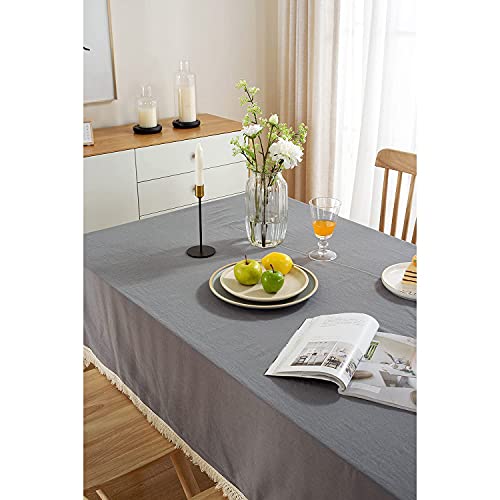 Nappe lin imperméable 135x290 cm anti-pli à pompons pour table propre - 8