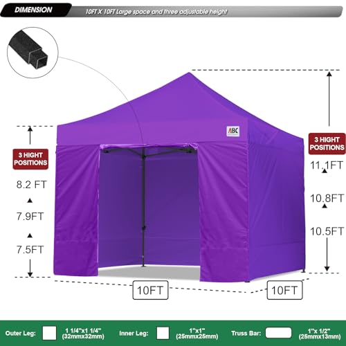 Image of ABCCANOPY Heavy Duty Easy Pop up Canopy Tent with Sidewalls 10x10, Purple