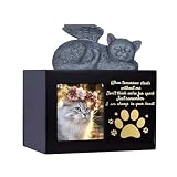 Gissroys Elegante caja conmemorativa urna para gatos de perro, monumento con figuras de ángel y huellas de impresión para regalar y recuerdos de mascotas, urna para perros