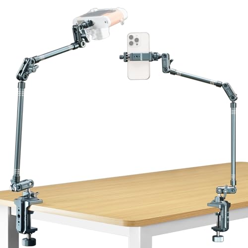 Image of LEAPLIEXT Aluminum Phone Mount 360 Rotating Clamp with Flexible Gooseneck Magic Arm Stand for Bed, Desk, Kitchen - Overhead Mount Compatible with 3.5-6.5" Phones, iPad Stand, Cameras & Action Cameras