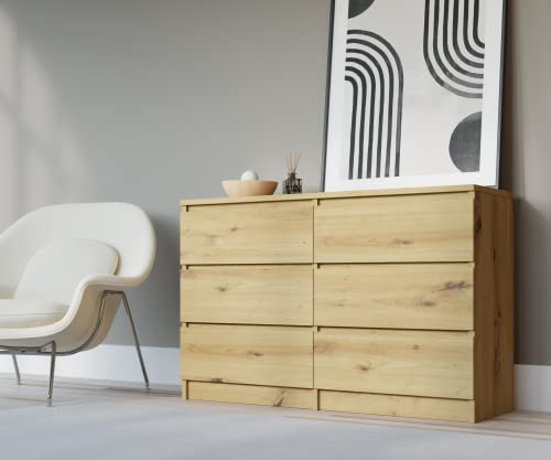 3xEliving Commode Buffet Demi 6 120cm - avec 6 tiroirs de différentes Couleurs et Tailles (Chêne Artisan)