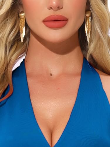Image of Allegra K Halter Dress for Women's Party Skater Ruffle Backless Slim Fit Short Mini Dresses