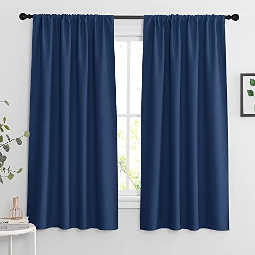 Ryb Home Blackout Kitchen Curtains 2 Panels Set, Room Darkening Small Window Treatment Energy Smart Drapes Full Privacy Protection For Laundry Bedroom Bathroom, Navy Blue, W42 X L63 Inch, 2 Panels #TOP21