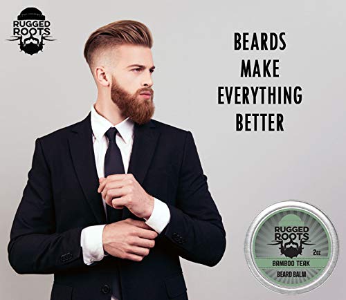 Beard Balm For Men By Rugged Roots-Hair Nourishing Beard Balm With Bamboo Teak Scent For Healthy Beards-Strong Beard Growth And Strengthen Hair-Small Gift Perfect For Stocking Stuffers For Men #TOP5