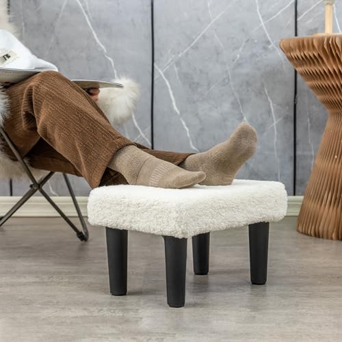 CAROLMADE Ottoman Foot Rest, Sherpa Small Ottoman Foot Stool with Legs Modern Footstool Ottomans for Living Room Entryway Office, Soft White by CAROLMADE - Used condition - Image 3