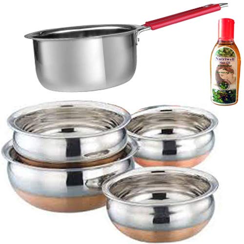 Jalpan Kitchenware Stainless Steel Serving and Cookware Set, 5 Pieces, Silver and Copper