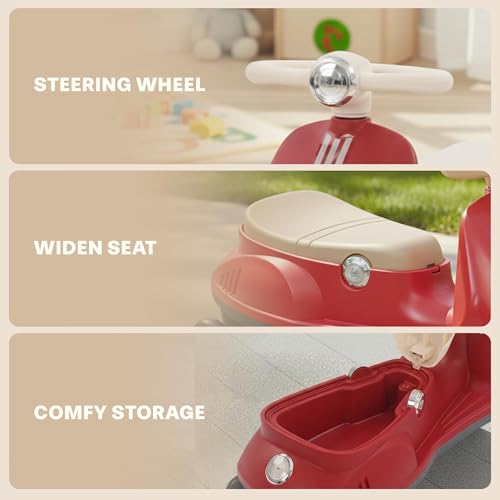 Image of Baybee Gliddo Baby Swing Car for Kids with LED Lights & Music | 360 Steering Twister Push Ride On with Wide Seat, Storage & Smooth Glide | Wiggle Magic Car for Boys & Girls Aged 3+ Years (Red)