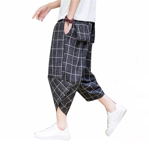 Seidarise Men's Casual Linen Pants Loose Fit Elastic Drawstring Waist Straight-Legs Summer Yoga Beach Long Pants