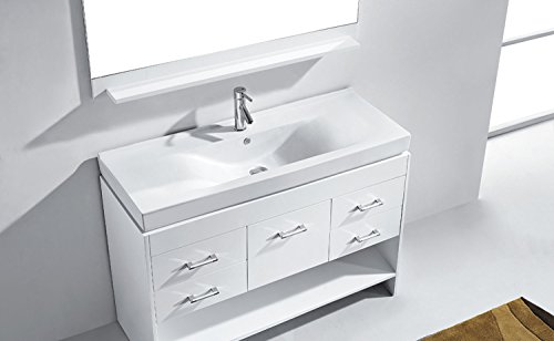Virtu Usa Gloria 48 Inch Single Sink Bathroom Vanity Set In White W/Integrated Square Sink, White Ceramic Countertop, Single Hole Polished Chrome, 1 Mirror - Ms-575-C-Wh #TOP6