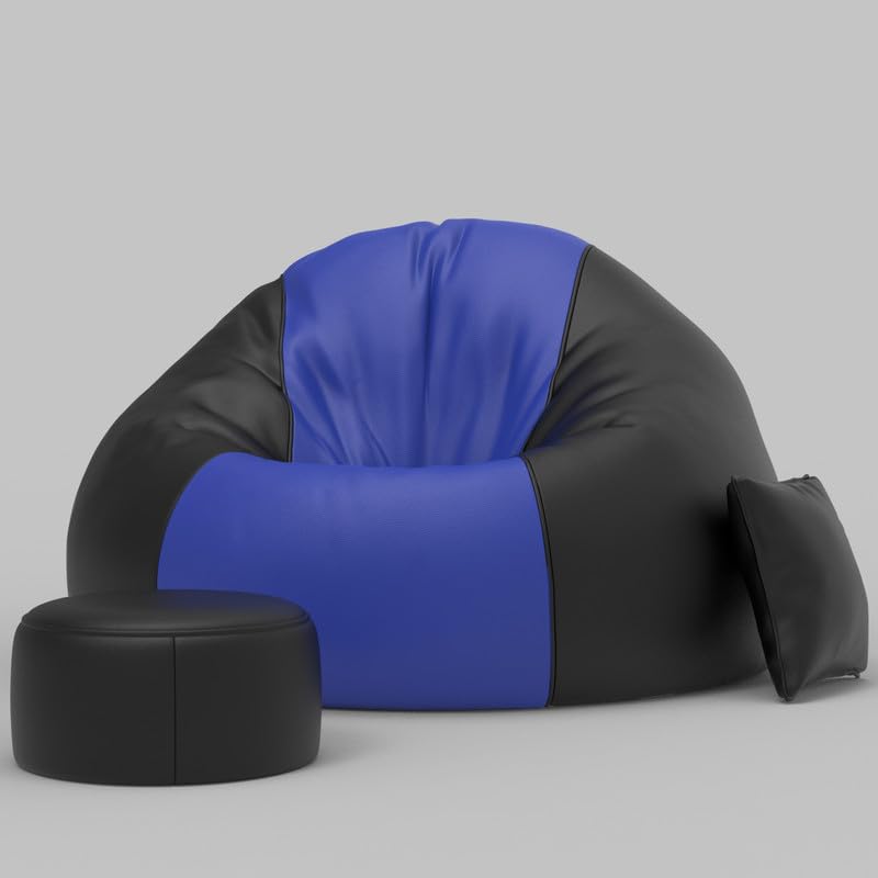 Image of Biggie Bean Bag with Beans Filled 4XL Classic Comfort Bean Sofa-Crafted for Comfort-Styled for Modern Homes with Free Cushion & Footrest (Matching Color : Leatherette Blue Black)