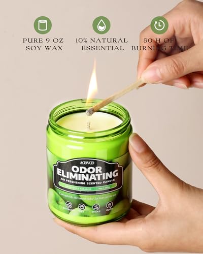 Image of AOOVOO Green Apple 2 Pack Odor Eliminating Highly Fragranced Candle - Eliminates 95% of Pet, Smoke, Food, and Other Smells Quickly, Air Freshing Soy Candle, Up to 100 Hours Burn time