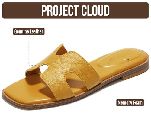 Image of Project Cloud 100% Genuine Leather Sandals for Women 2026 - Fashion Flat Womens Sandals with Memory Foam Insole Slides Sandals Women Footwear - Mules Women's Sandals (Jannel)