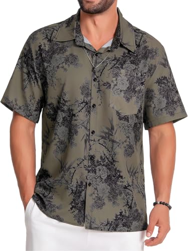 Image of Men Hawaiian Shirt Short Sleeve Summer Beach Button Down Shirts with Pocket