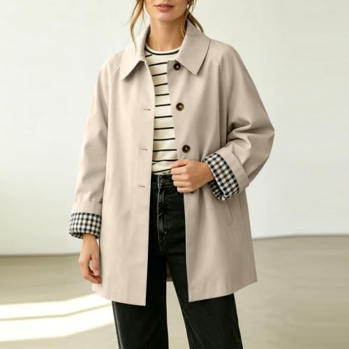 Trench Coat Women Lightweight Barn Jacket Plaid Lined Lapel Button Up Coats - image 6