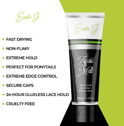Ericka J Liquid Melt Wig Glue-Less Gel – Lace Front Wig Melt, Extreme Hold Hair Bonding Gel for Wigs & Edges, Fast Drying, Non-Flaky, 24-Hour Glueless Lace Hold (6.8 oz)