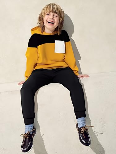 Image of Boys Clothes 2pcs Tween Boy Color Block Hoodie + Pants Little Boys Fall Winter Outfits Set, 4-12 Years
