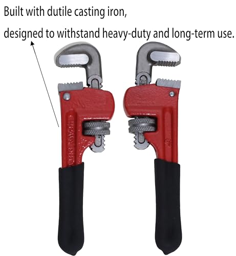 Image of Rayfox Small Pipe Wrench, 6 Inch Adjustable Plumbers Wrench Mini Plumbing Tools Straight Heavy Duty for Tight Spaces(1PC)