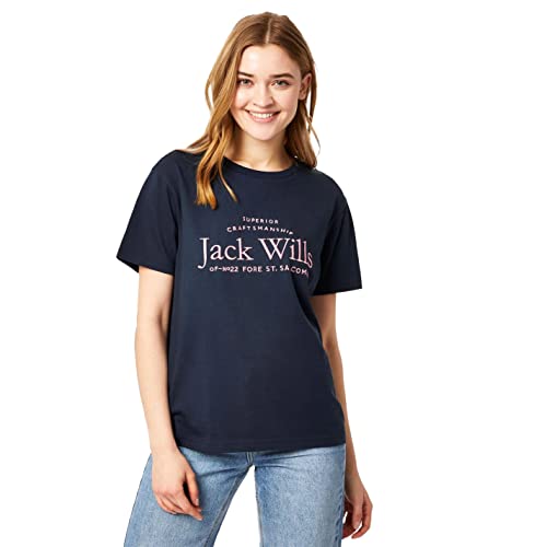 Jack Wills Womens Forstal Boyfriend Logo T Shirt Regular Fit Navy 14 (L)