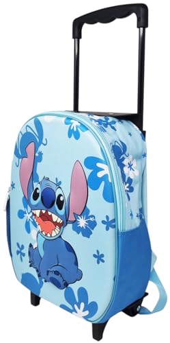 Sac à dos Stitch à roulettes bleu pour éviter le mal de dos en maternelle