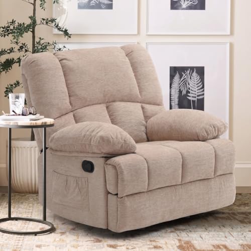 Image of Manual Lazy Boy Recliner Chair, Single Reclining Chair with Home Theater Seating, Oversized Breathable Living Room Chairs for Adults Reading, Gaming, Relaxing, Light Camel