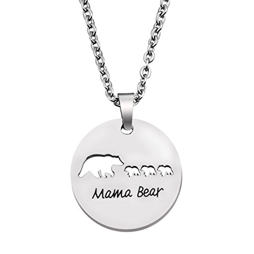 KUIYAI Sweet Mama Bear Round Pendant Necklace for Mother Grandma£¨3 cubs round£©