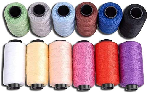 Candora Jeans Thread Set,Polyester Sewing Thread Coil 12 Color 180 Yards/165m Very Thick for Denim Leather Quilt Blanket Cushion Curtain Handwork