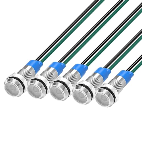 Gebildet 5 pcs 6 mm 3V 4.5V 5V 6V 7.5V 9V LED Luz Indicadora de Metal Lámpara de Señal Impermeable con Cable (Blanco)