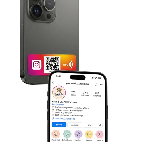 NFC Social Media Tag & Digital Business Card for Phone – Tap or Scan QR to Share Instagram, Facebook, TikTok – Rewritable Link, No App Required, No Monthly Fee (Instagram Tag)