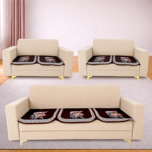 Image of Homerz 'Brooklyn Series' Premium Sofa Cover | Quilted Floral Design | Non-Slip Washable Sofa Protector | Soft Anti Slip Fabric (Ny Brown, 7 (3+2+2) Seater, Only Seat Cover)