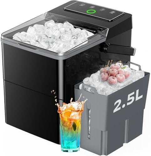 Silonn Countertop Ice Maker - 26.5lbs/24H Portable Ice Machine with 2.5L Expandable Ice Basket, 9 Bullet Ice Cubes in 6 Mins, 2 Ice Sizes LED Touch Control & Self-Cleaning for Home Kitchen