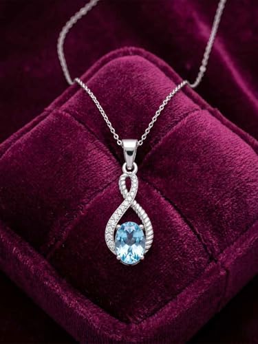 Image of Clara 925 Sterling Silver Blue Pendant Necklace with Chain | Platinum Plated |Minimal Daily Wear | Gift for Women & Girls