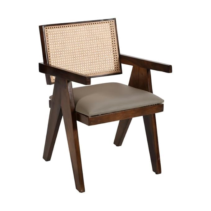 Image of Solid Sheesham Wooden Arm Chair & Cane Back Support Chair Living Room || Wooden Armchair, Garden Balcony Outdoor & Indoor Home & Office Chair Living Room Furniture || Dining Chair || Brown Finish