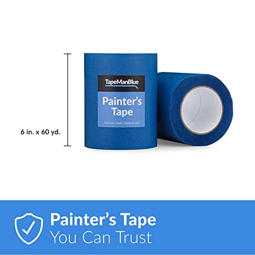 Wide Blue Painters Tape, 6 Inch X 60 Yds, Made In America, Great Masking Tape For 3D Printing And Laser Cutting, Removes Cleanly For 21 Days #TOP1