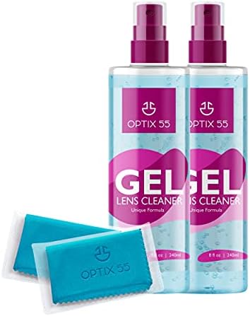 Gel Lens Cleaner Kit - Alcohol & Ammonia Free |16 ounces (8oz x 2) Eye Glasses Cleaner Gel Spray + 2 Microfiber Cleaning Cloths | Safe for AR Coated & All Lenses, Screens, Electronics (Blue)
