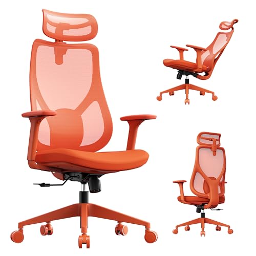 SENSE7 Sedia Scrivania Ufficio Ergonomica Poltrona da Scrivania Gaming Chair con Rotelle Girevole per Studio Cameretta Arredo con Altezza Regolabili Rete Traspirante Supporto Lombare – MOYO Arancione