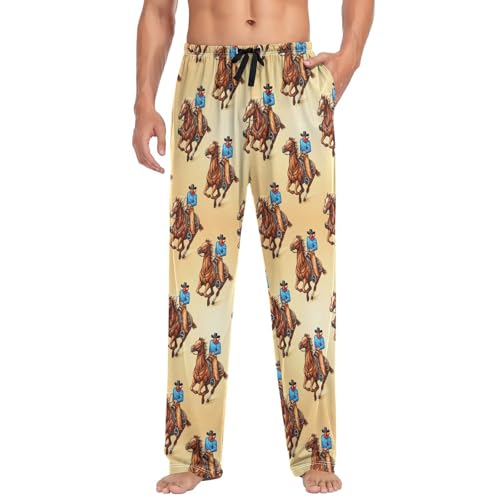 Northwest Desert Cowboy Riding Horse Men's Pajama Pants Soft Lounge Lightweight with Drawstring and Pockets3