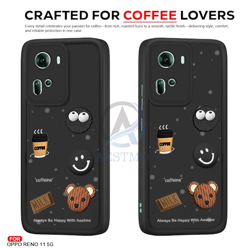 Image of AESTMO Back Case Cover for Oppo Reno 11 5G Cover | Cute Fun Cartoon 3D Ball | Coffee Silicone Case | Full Body Protection | Camera Protection Back Cover for Oppo Reno 11 5G (Black)