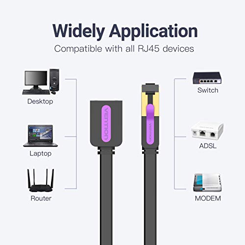 Image of VENTION Cat7 Ethernet Extension Cable 10FT 10Gbps 600MHz Flat Shielded LAN Cable with Gold Plated RJ45 Male to Female Connector Cat 7 FTP Ethernet Patch Internet Cable