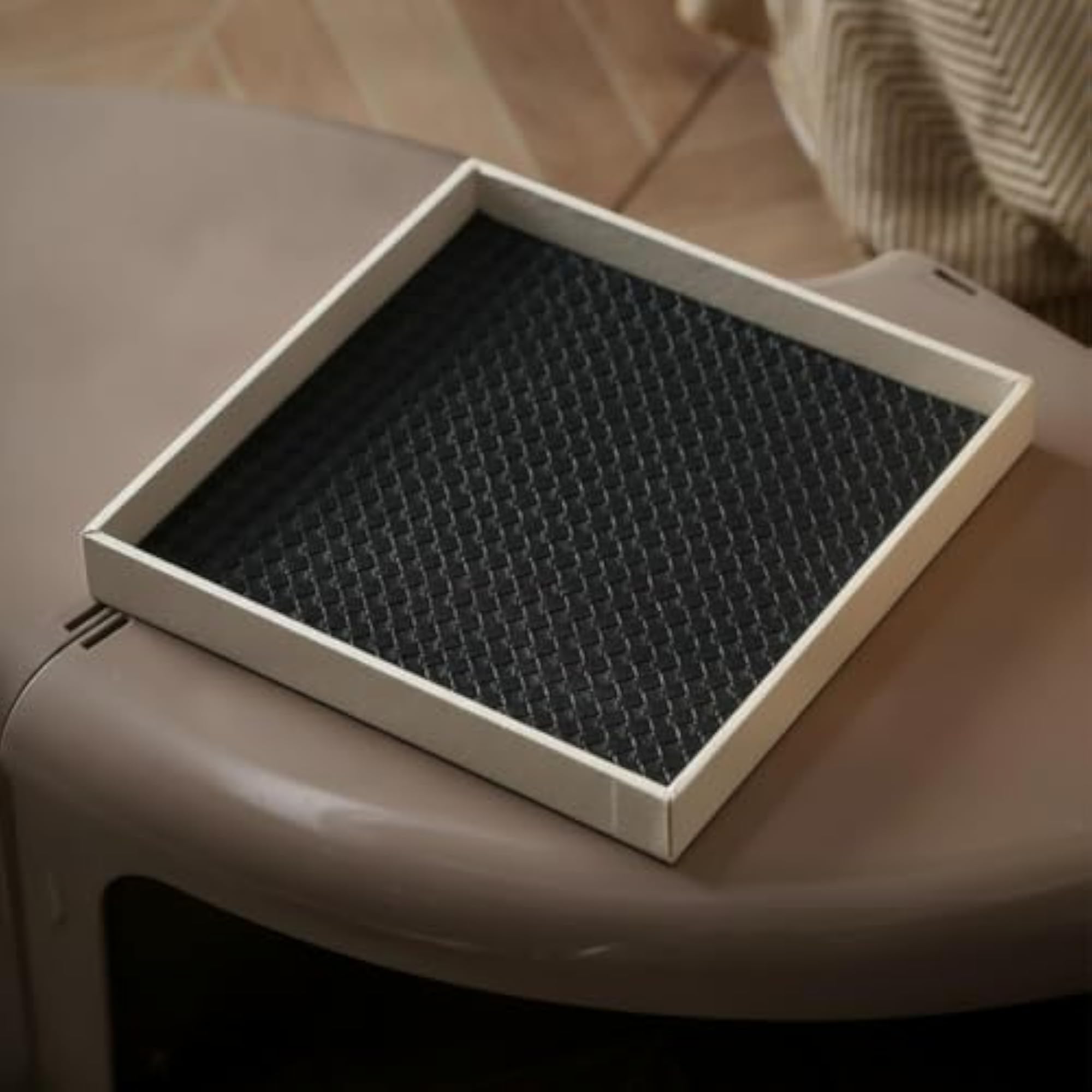 Decorative Tray with Woven Pattern, Leather-Like Vanity Tray