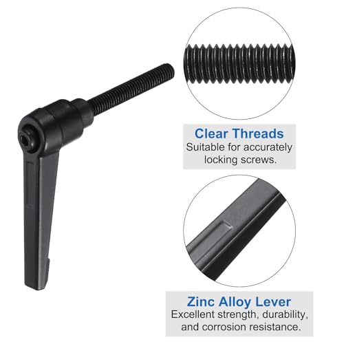 Image of uxcell 4pcs Lever Adjustable Handles M6 x 40mm Metric Male Thread with Nuts Washers, Level Clamping Handle Set Hand Stud Knobs Rotating Screw Handles Bolts with Locking Lever, Black