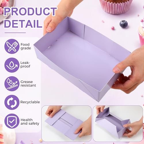 Image of Chinco 100 Pieces Paperboard Kraft Food Trays 4 Corner Pop up Food Tray Disposable Foldable Cardboard Movie Night Snack Party Container Box for Holding Drink at Stadiums or Theaters (Purple)