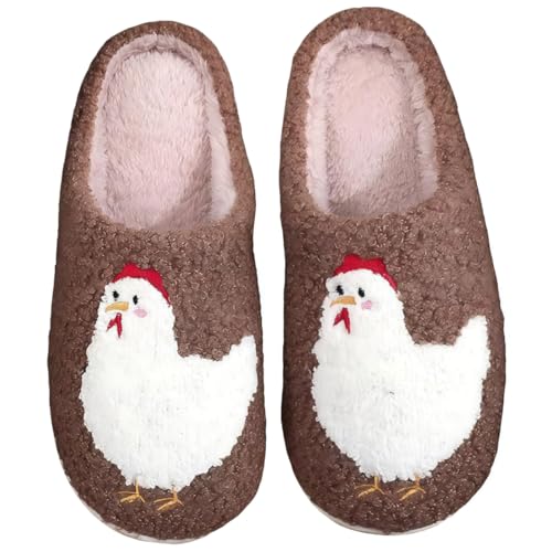 DakinFu Chicken Slippers for Women and Men Fluffy Cute Hen House Shoes Cozy Memory Foam Winter Warmth Fluffy Non-Slip Slipper Brown3839