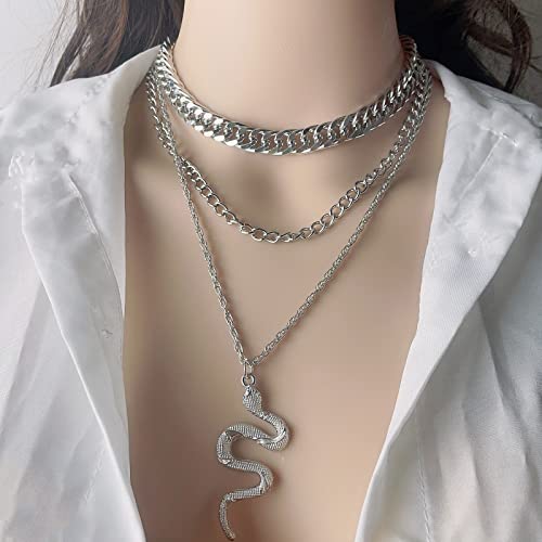 Atiptu Gold Snake Necklace Chunky Snake Necklace Layered Silver Snake Pendant Necklaces Punk Vintage Snake Necklaces For Women Dainty Snake Jewelry (3Pcs-Silver) #TOP2