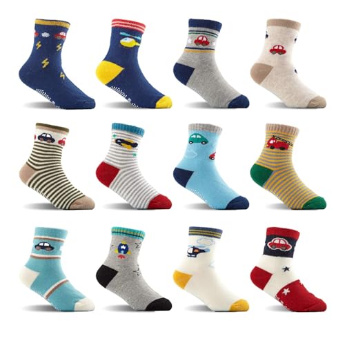 SANQiAMO Baby Socks Non Slip 12 Pairs Toddler Anti Skid Socks for Baby Toddler Boys Anti Slip Non Skid Set With Grips for 12-36 Months Kids