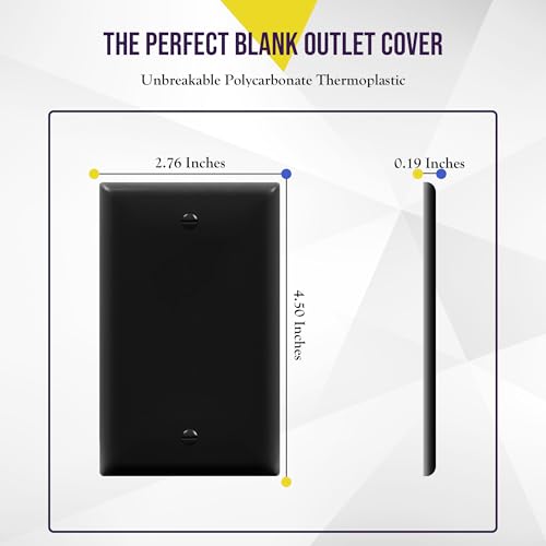 Image of ENERLITES Blank Device Wall Plate Cover, Gloss Finish, Standard Size 1-Gang 4.50 inch x 2.76 inch, Polycarbonate Thermoplastic, 8801-BK-20PCS, Black (20 Pack)