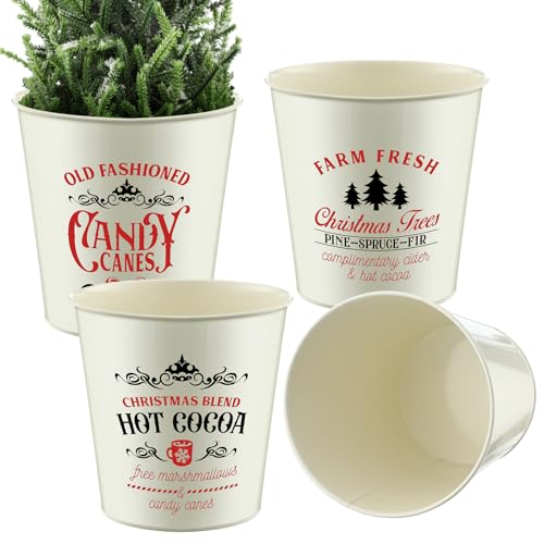 Moxweyeni 4 Pcs Christmas Galvanized Bucket 5.9'' Farmhouse Metal Basket